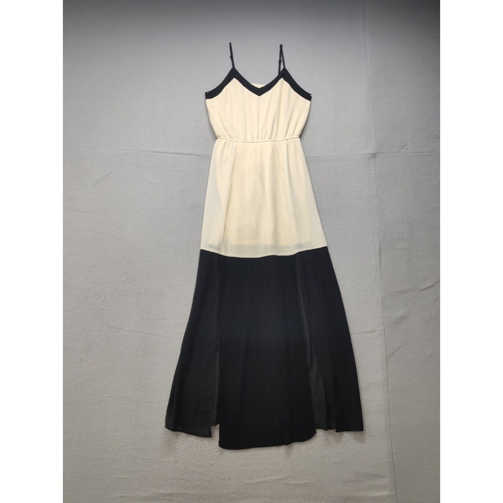 Umgee Women Maxi Dresses L Cream Black Pleated Sleeveless Slits Elegant Vacation